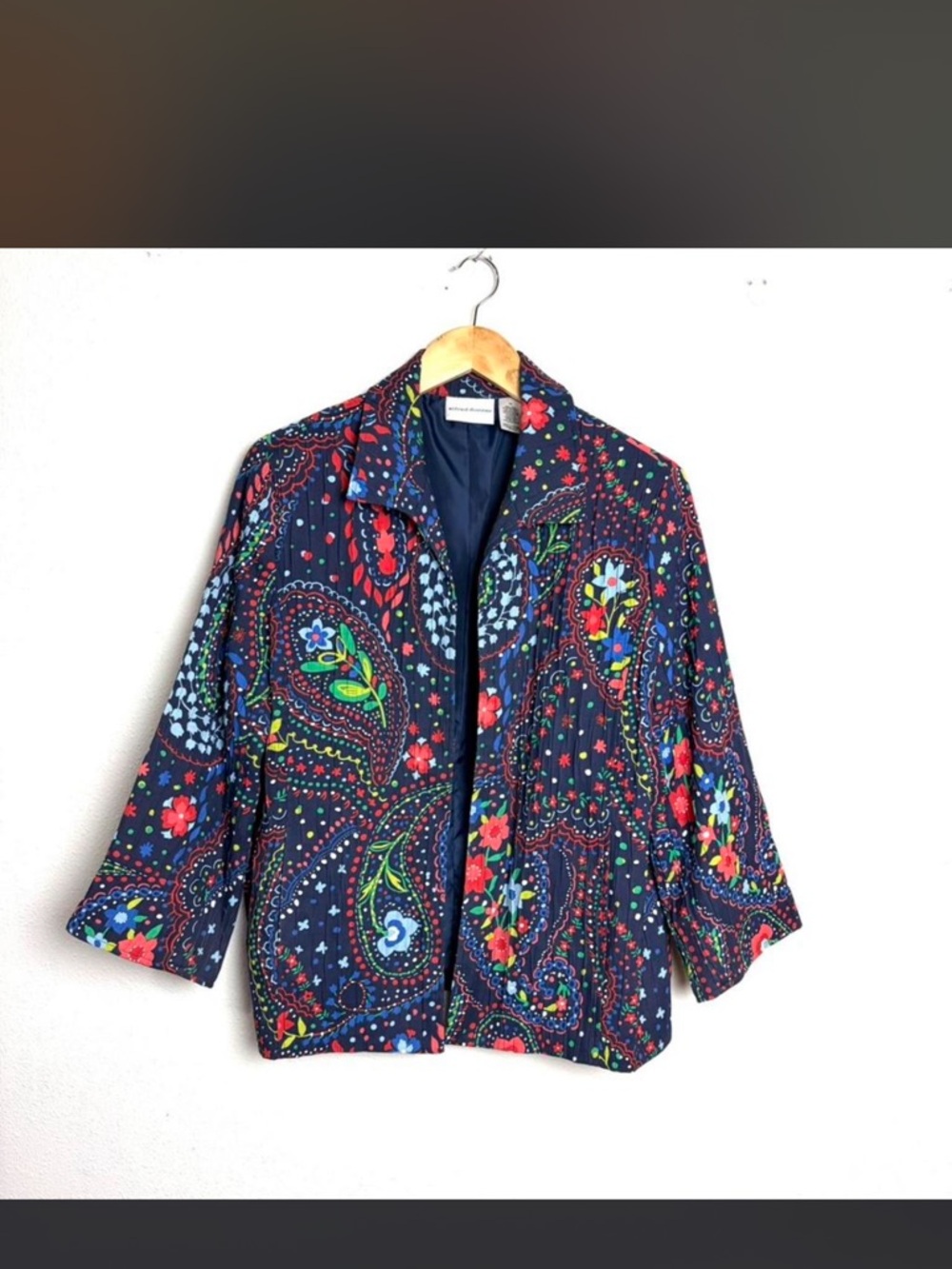 Cottagecore Alfred Dunner Navy Paisley floral Jacket with Red Blue Accents 14
